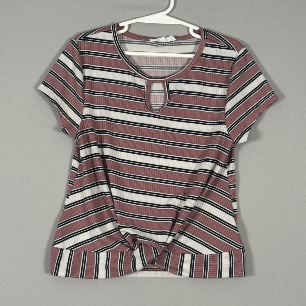 Beautees Striped Top Kids Size 10 Pink White Black NWOT Keyhole Twist Front
